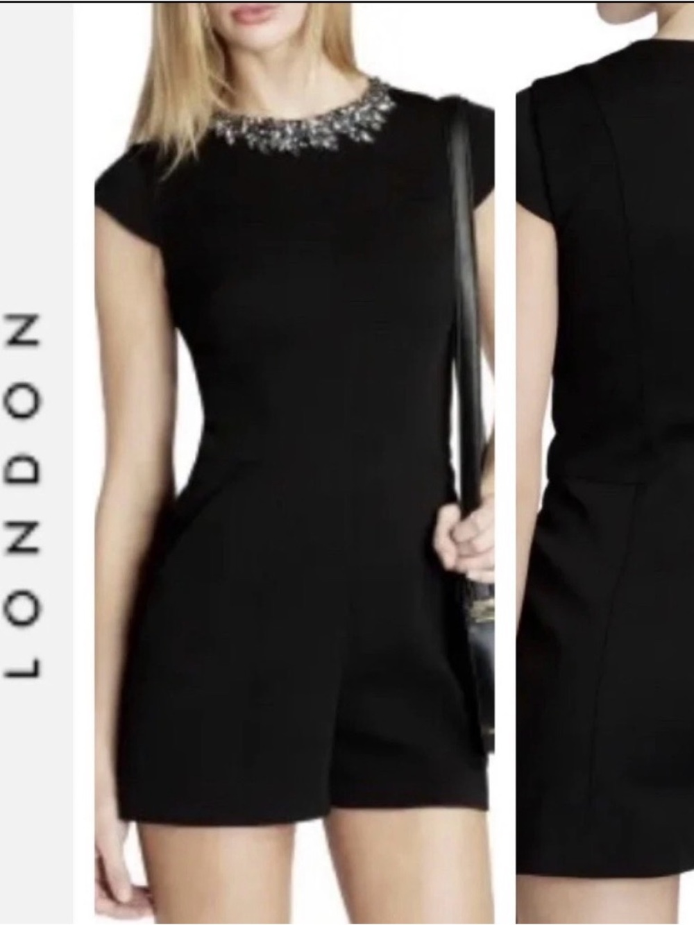 Ted Baker Black Mini Romper with Jeweled Neckline